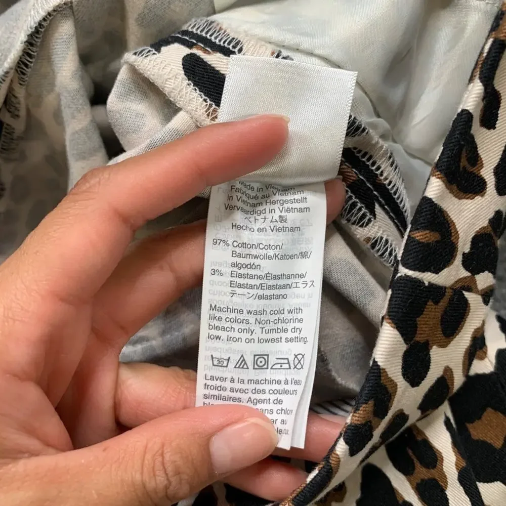J Crew Pants Womens 4 Multi Cotton Blend Remi Leopard Print High Rise Cropped